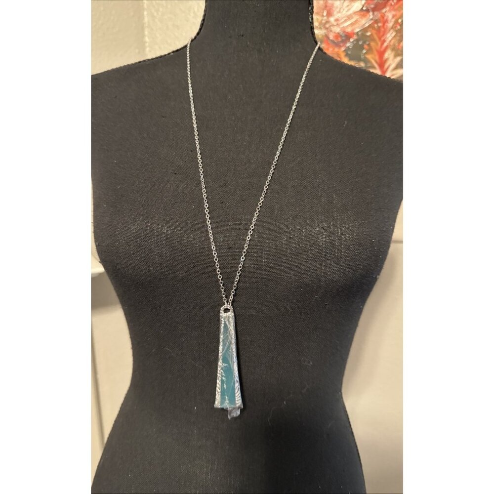 Chicos Silver Tone 18" Long Tassel Pendant Statement Necklace NEW